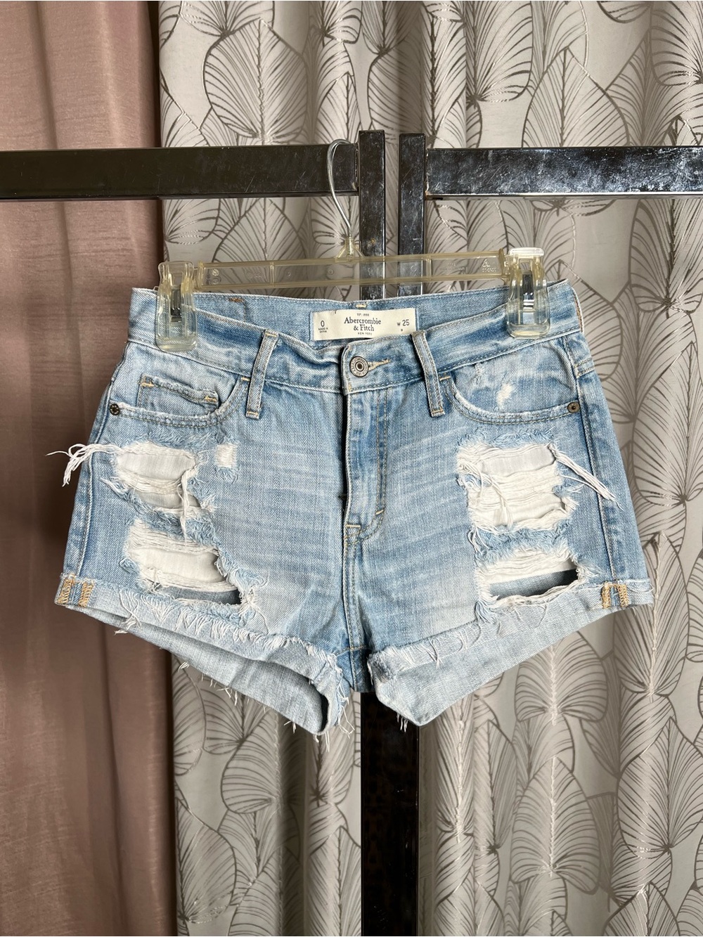Abercrombie & Fitch Light Blue Ripped Denim Shorts